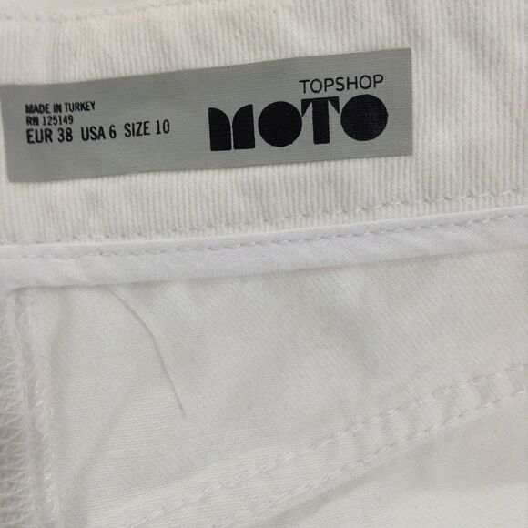 Topshop Denim Mini Skirt White Micro Mini Moto Eye Lace Up Raw Hem Size 6 - Picture 5 of 8
